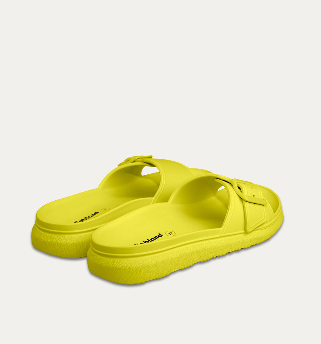 sandalias con hebillas mujer amarillo trasero